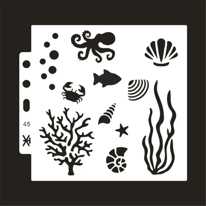 13*13 Underwater world Layering Stencils for Diy scrapbook/photo album Decorative Embossing Painting Drawing stencil,homedecor