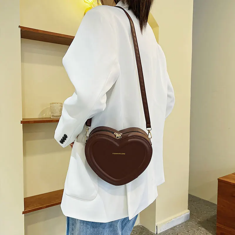 Heart PU Crossbody Bag Women\'s New Fashion Mini Shoulder Bag Student Versatile Casual Bag