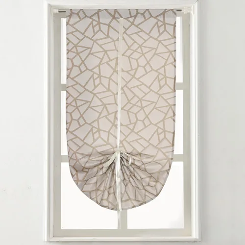 NAPEARL Short Kitchen Curtain Jacquard Tie Up Valance Panel Modern Geometric Design Black Brown Gray Door Roman