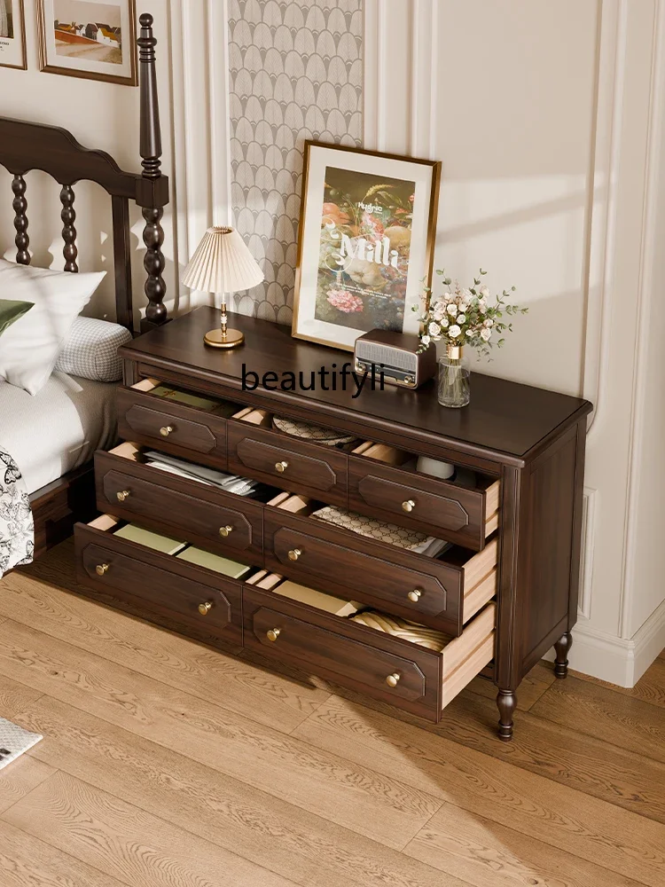

X18 American retro solid wood seven-chest cabinet, bedside bedroom locker, living room storage against the wall, medieval