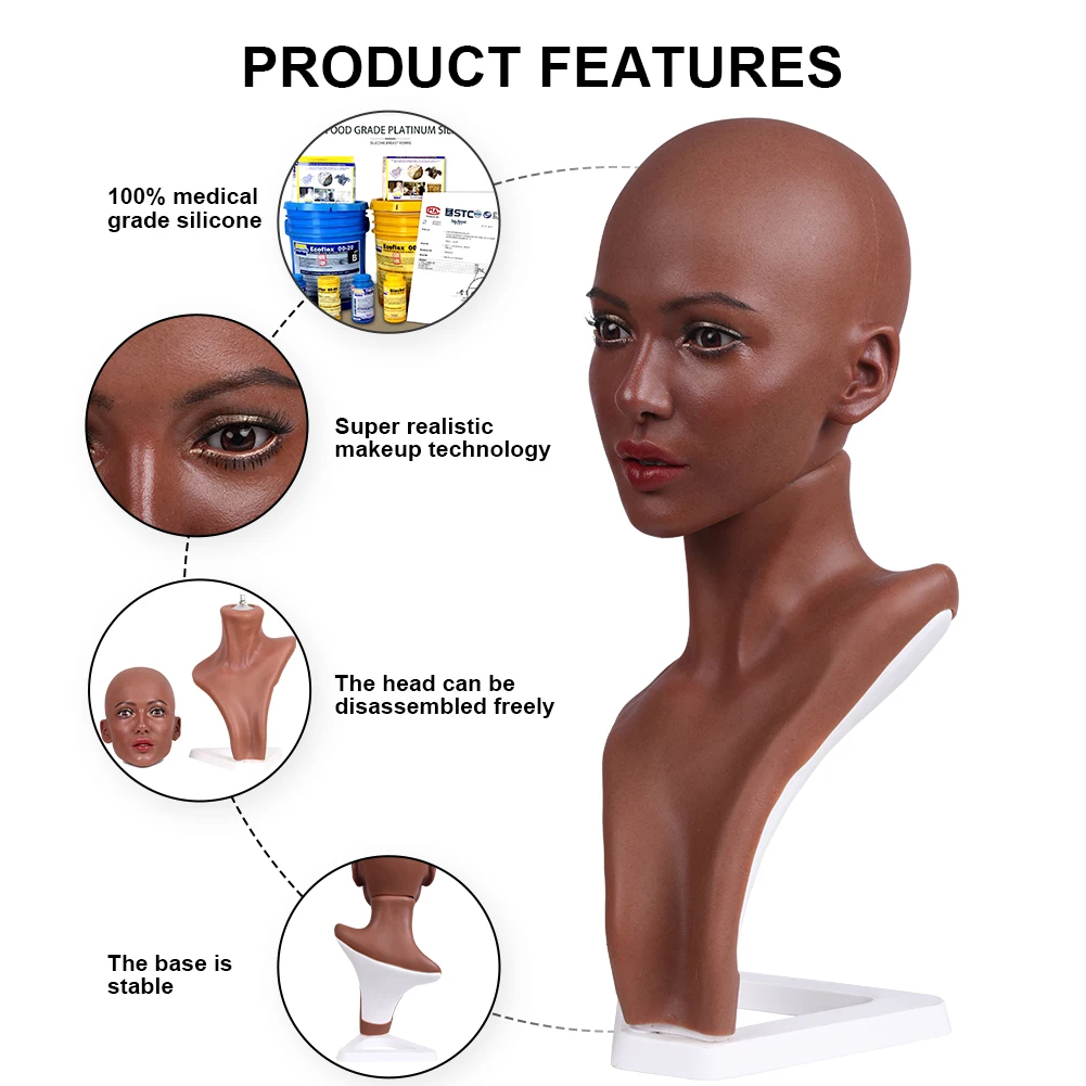 Dokier Realistic Silicone Material Female Head Model Lifelike Silicone Female Mannequin Head for Wig Hat Jewelry Display