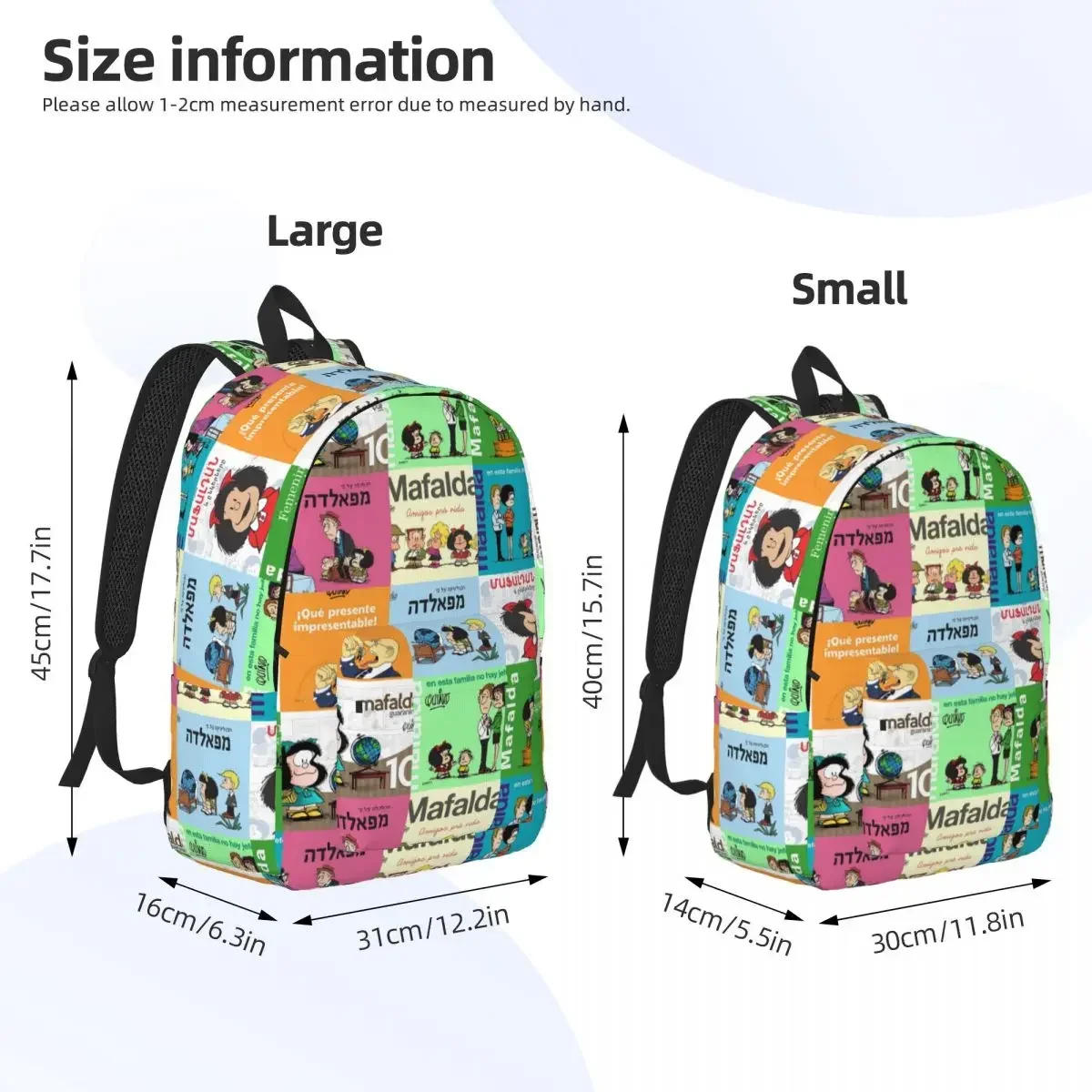 Anime Plaid Mafalda for Teens Student School Bookbag Daypack Middle High College Hiking