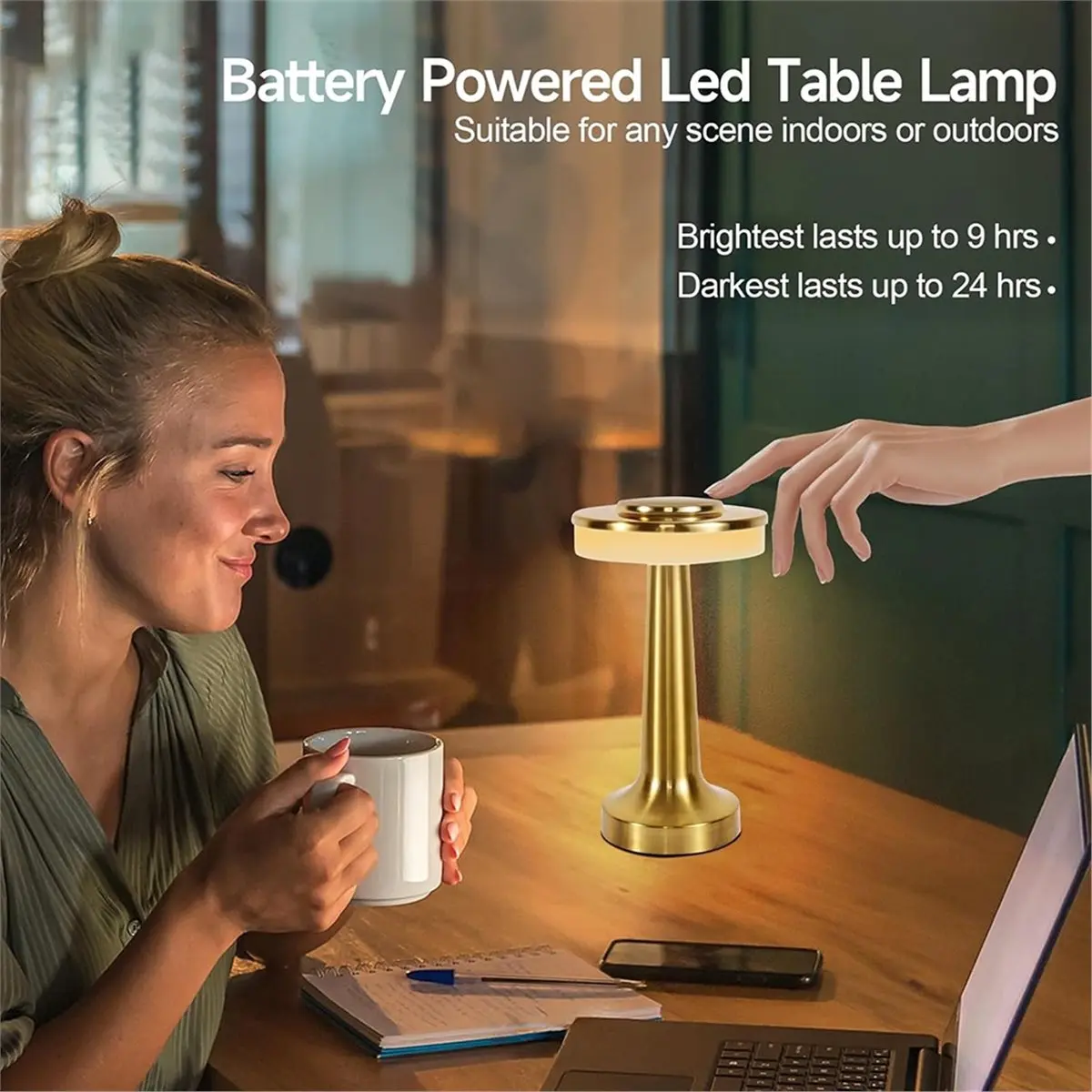 B17BBG Cordless Table Lamp, Portable LED Desk Lamp with Sensor Touch Control,3 Color Modes Stepless Dimming, Home Decor 2pcs