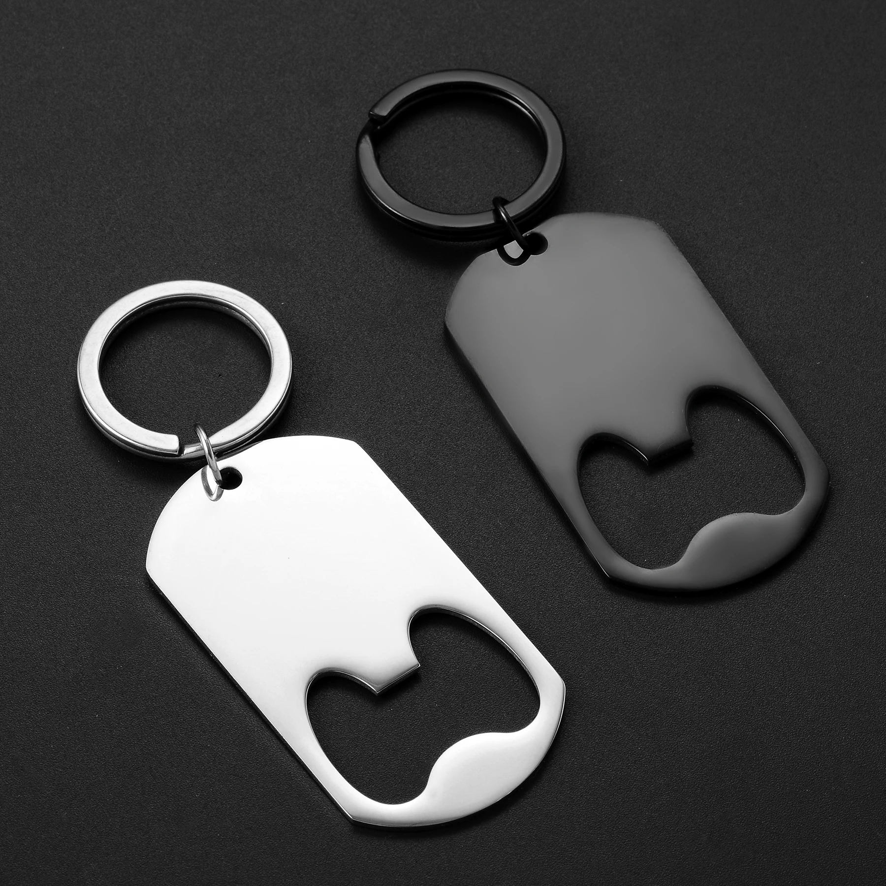 10pcs Keychain Stainless Steel Blank Dog Tags Rectangle Pendant Waterproof No Fade Bottle Opener Anniversary Gifts