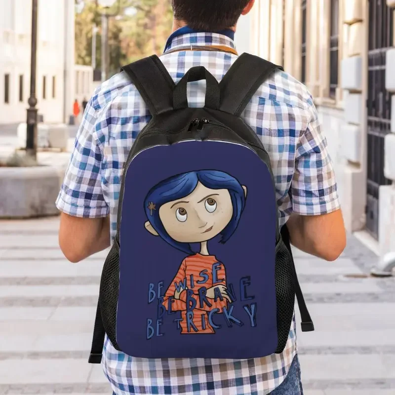 Niestandardowy plecak Coraline Horror Film dla kobiet mężczyzn School College Student Bookbag pasuje do 15-calowych toreb na laptopa