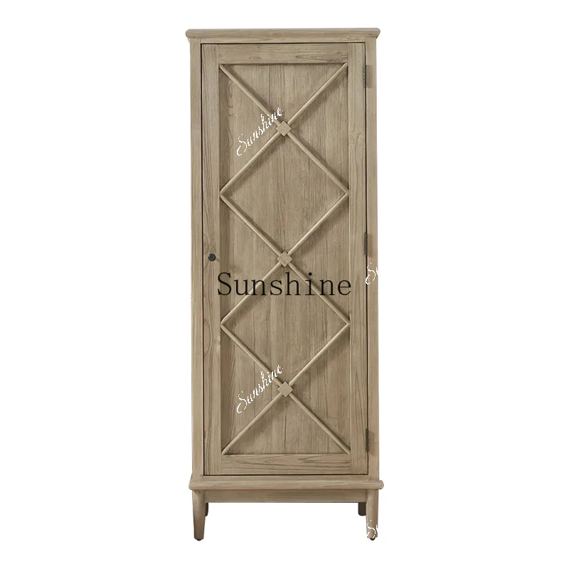 

American country solid wood small apartment bedroom double door wardrobe storage cabinet FT