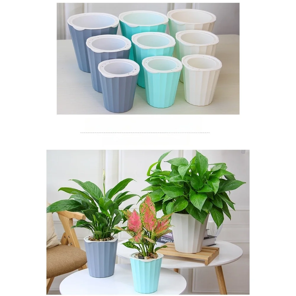 Indoor Garden Container Self Watering Flower Pot For Indoor Gardening Cotton Rope Irrigation System High Strength Pp Material