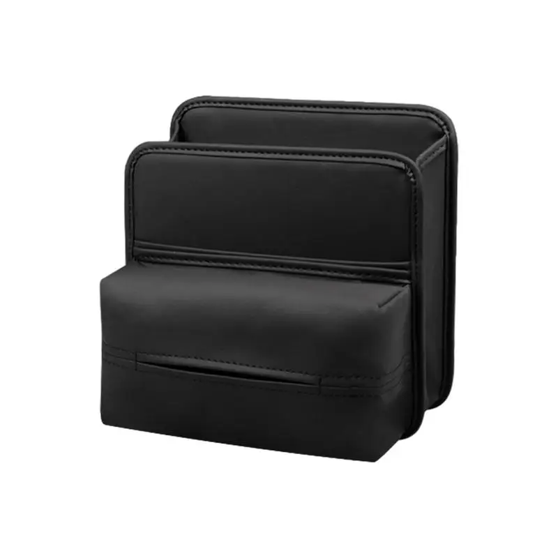 Caja de pañuelos para automóvil, soporte de cuero Pu, consola central para automóvil, reposabrazos, caja de servilletas, visera solar, funda de pañuelos para asiento trasero con correa fija