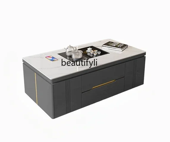 

Modern simple automatic lifting rock slab Kung Fu tea table multi-functional Sheung Shui integrated tea table