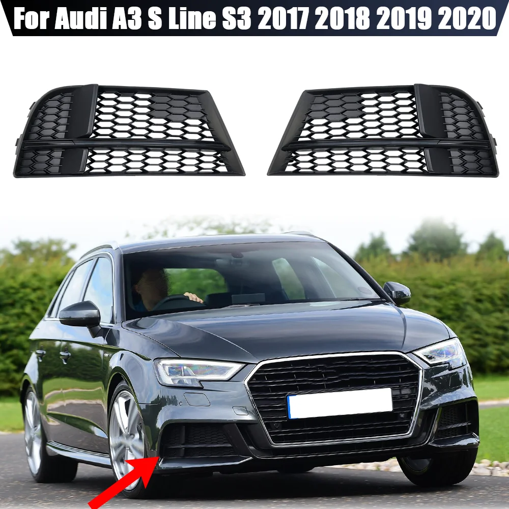 

Car Front Bumper Fog Light Grille Grill For Audi A3 S Line S3 2017 2018 2019 2020 Honeycomb Hex Fog Lamp Cover Car Styling