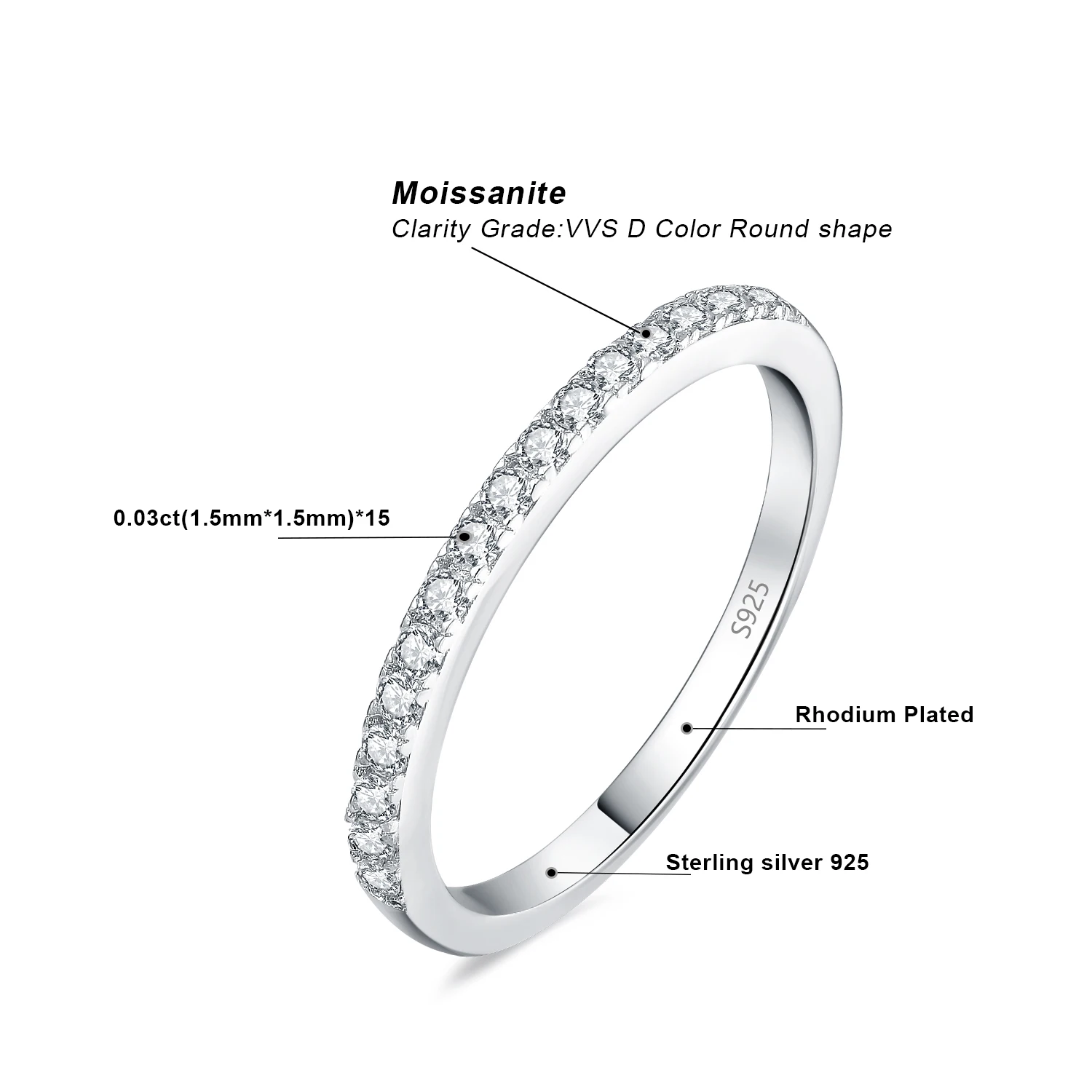 JewelryPalace Moissanite D Color Half Eternity 0.45ct Solid 925 Sterling Silver Wedding Engagement Ring for Women Luxury Jewelry