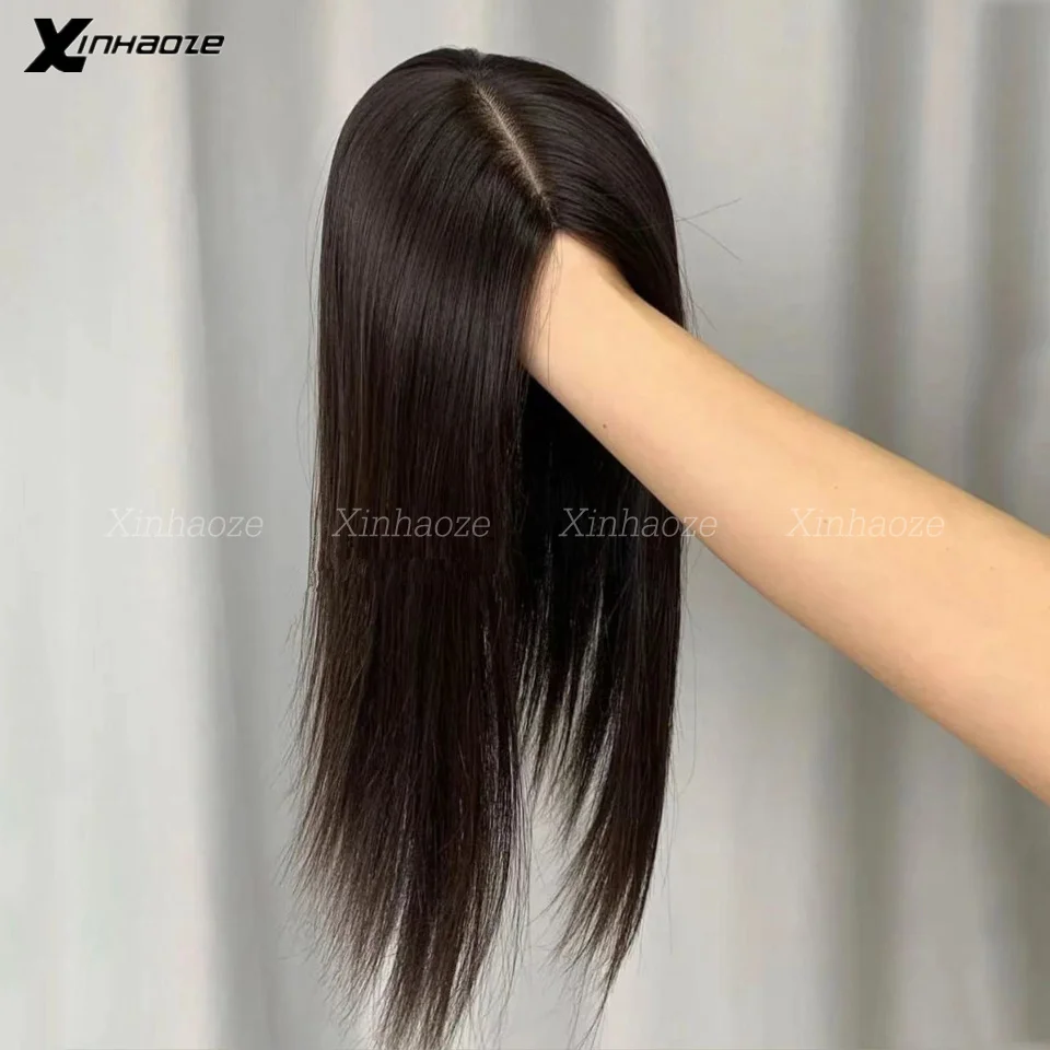 Dark Brown Silk Base Real Human Hair Toppers Clip In Hair Pieces Natural Straight Cover White Hair Loss For Women Remy Hair