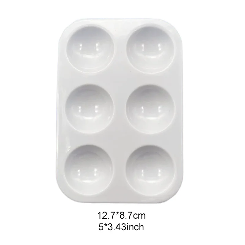 6-Hole Rectangular Plastic Paint Palette Tray Reusable White Pigment Mixing Board Deep Round Wells Smooth Center Blending TMZ