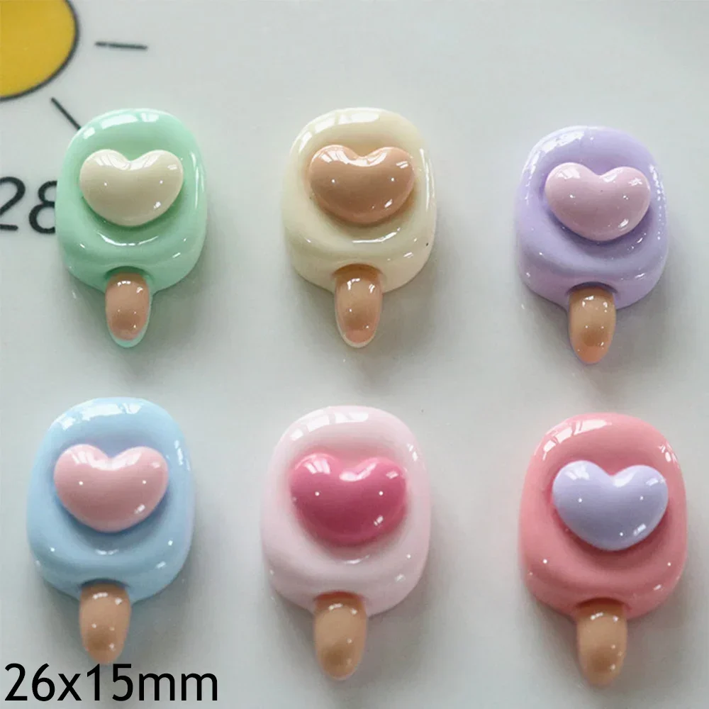 10PCS Shiny Love Heart Popsicle Miniature Flat Back Resin Cabochons For Hairpin Scrapbooking DIY Home Decor Craft Accessories