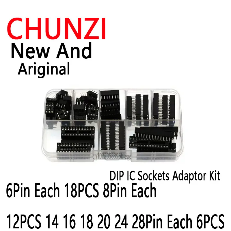 66Pcs/lot DIP IC Sockets Adaptor Solder Type Socket Kit New 6 8 14 16 18 20 24 28 Pins