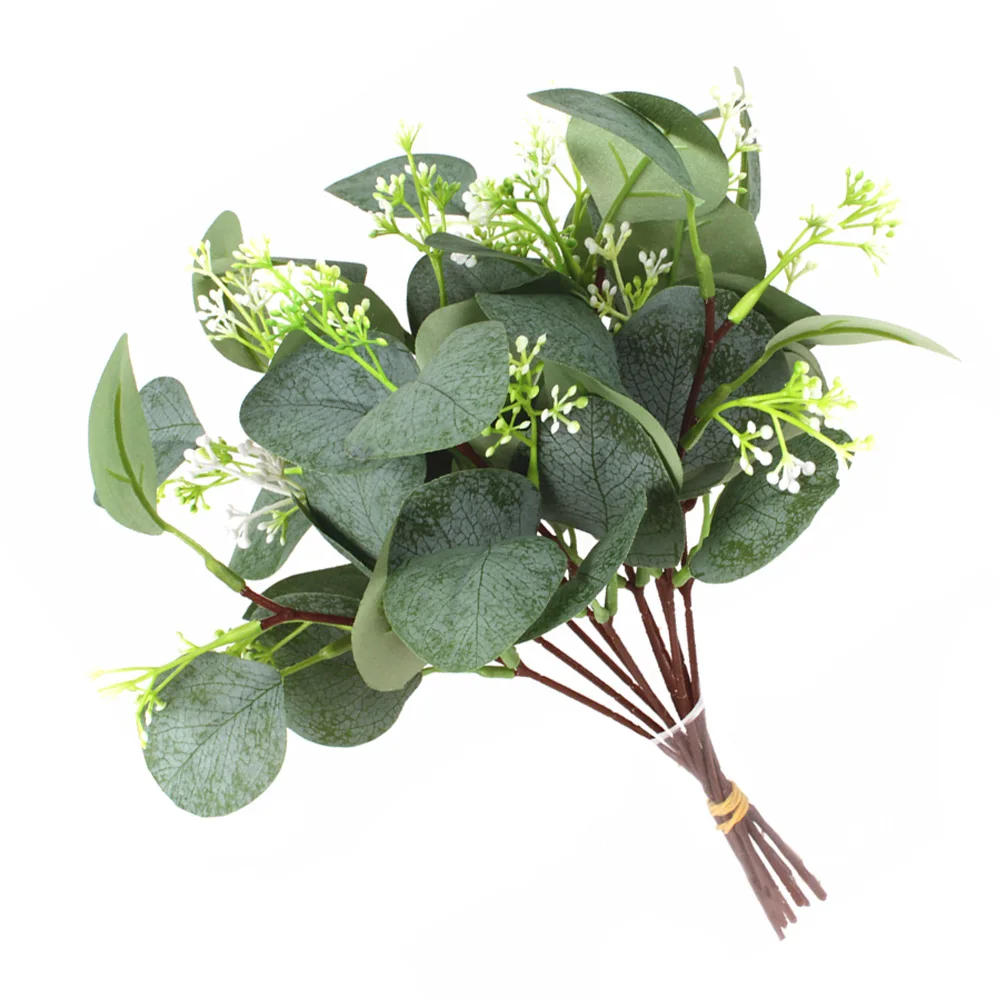 

12 Pcs Eucalyptus Leaves Fruits Green Plants Decor Artificial Stems Wedding Party Decorations Simulated Leaf Plants Arrangement