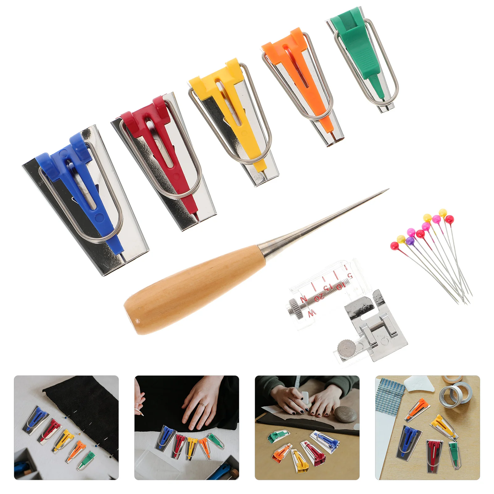 5 pçs 1 conjunto kit fabricante de viés de fita diy ferramenta de costura para tecido acolchoado trimmer rápido fácil econômico ferro-dobra perfeito