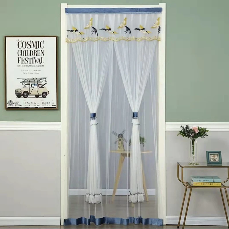 Non Perforated Double-layer Yarn Long Door Curtain Summer Transparent Fabric Mosquito-proof Door Curtain Home Decor Door Curtain