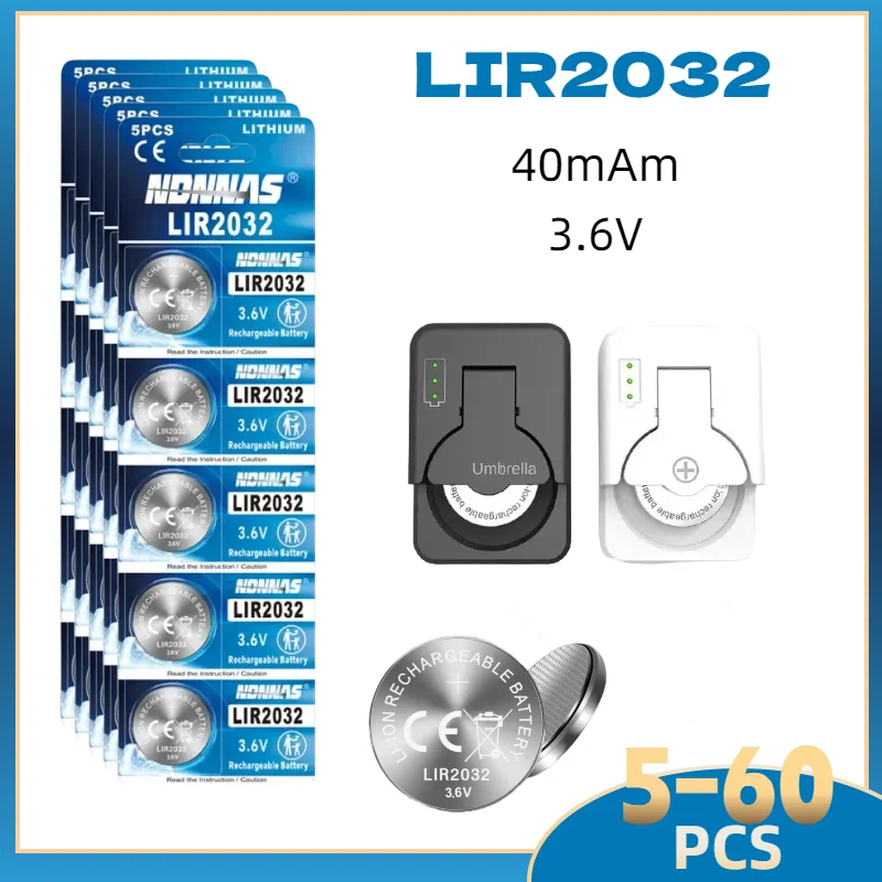 

LIR2032 3.6V Rechargeable Lithium Button Coin Battery Replace CR2032 For Car Key Remote Doorbell MP3 Emergency Equipment