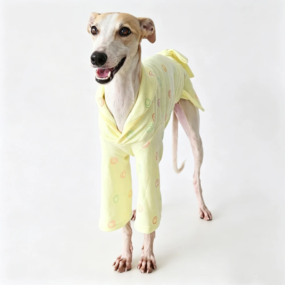 Zachte katoenen honden nachtjas voor Whippets, badjas met lange mouwen, ondershirt voor Greyhounds, loungekleding met revers voor windhonden.