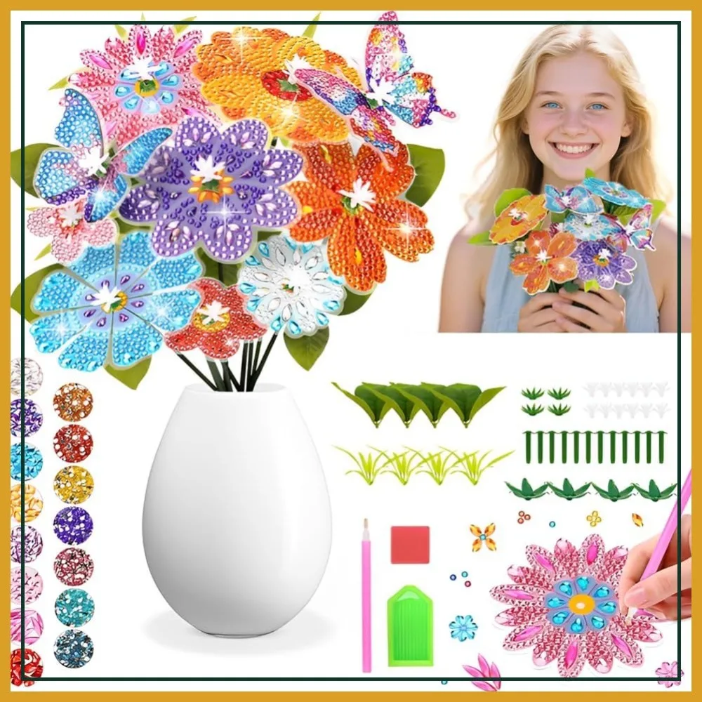 

10 Pcs Diamond Painting Kits for Adults, 5D Flower Butterfly Art, DIY Vase Filler Ornament Table Decoration, Garden Decor