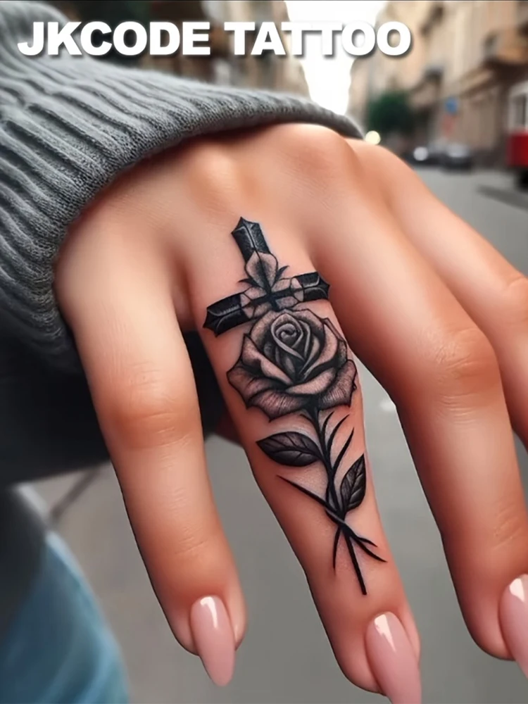 Tatouage de Saint-Valentin, Rose de la croix, imperméable, faux tatouages réalistes, botaniques, tatouages pour le visage, tatouages magiques, dernières 1 à 2 semaines