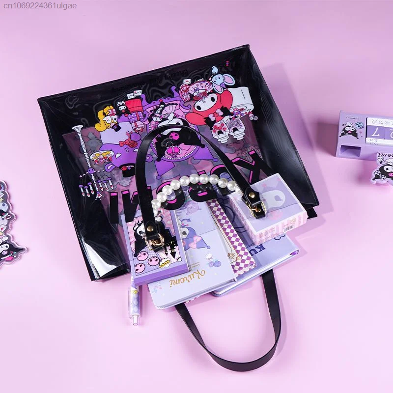 Sanrio Kuromi Fashion Transparent Totes Female Casual Aesthetic Cute Bags With Beading Chain Y2k New Shoulder Bag Women Handbags