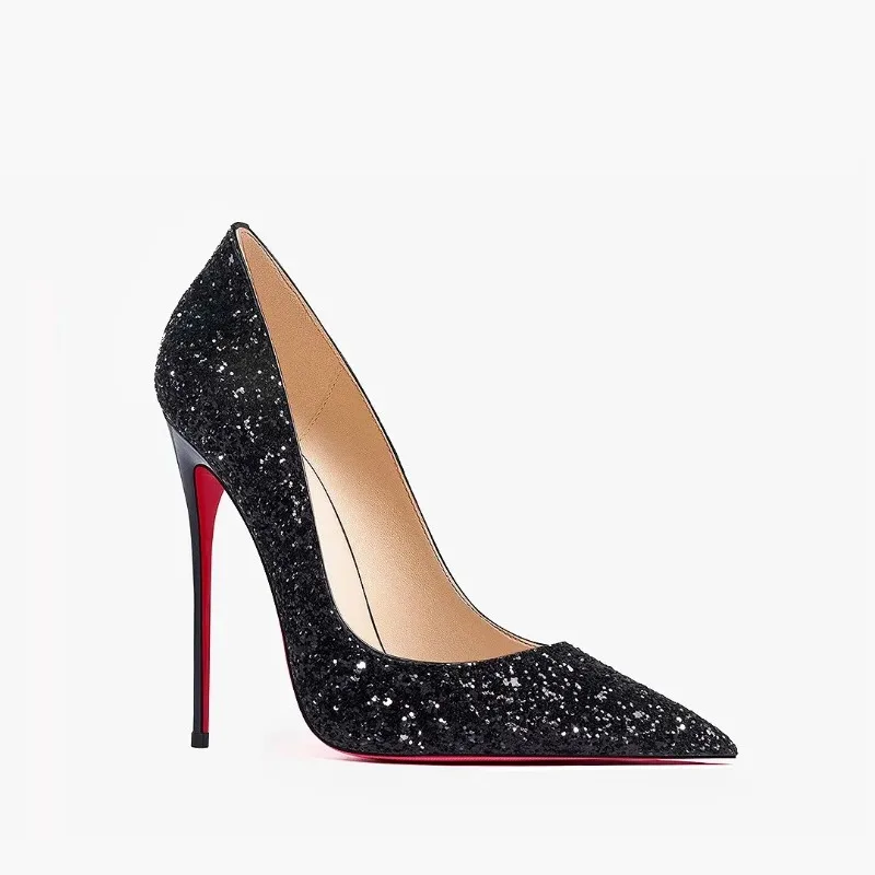 

Woman Sequins Heels Red Bottom Black Evening Party Shoes Silver Wedding Dress High Heels Summer Spring Autumn Stilettos