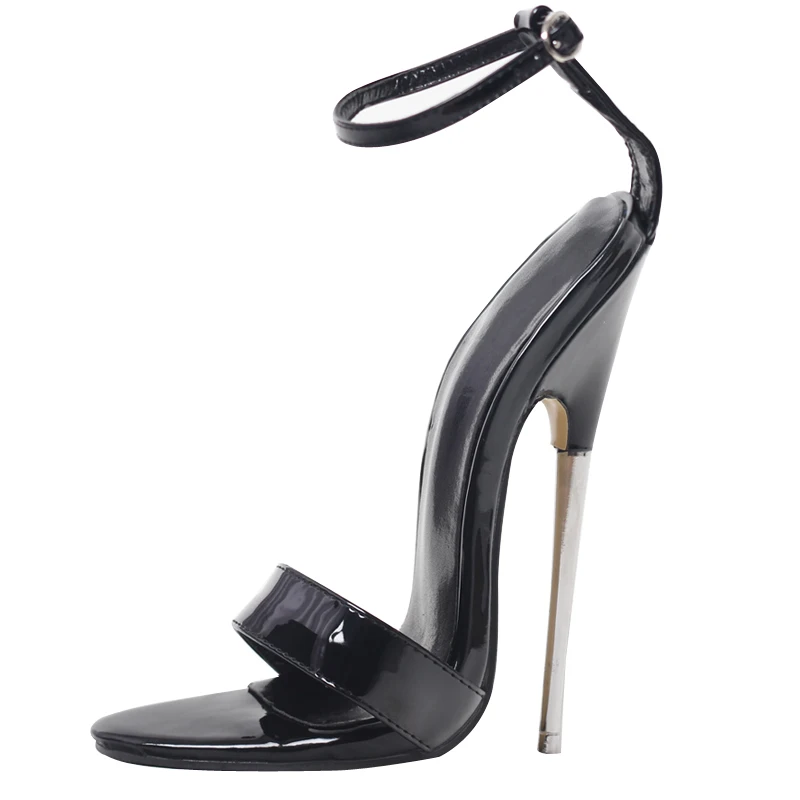 FHC 18CM Thin Metal High Heels Sandals,Women Sexy Fetish Summer Shoes,Man Cosplay Stage Show ,Ankle Strap,Black,Custom Colors