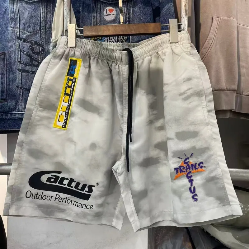 High Street Trendy Men's Embroidered Letter Nylon Lined Mesh Casual Sports Pants Drawstring Elastic Shorts Summer Wear