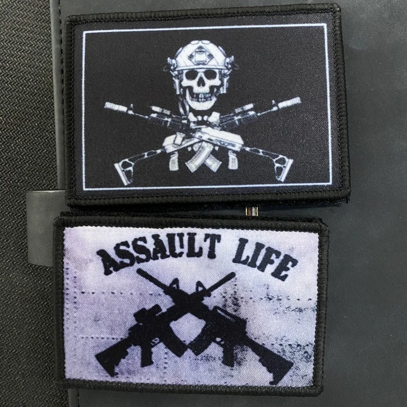 Tactical Skeleton Soldier Gun Love Printing Hook&Loop Patches Sniper Morale Badge Assault Life Aim At A Target Backpack Sticker