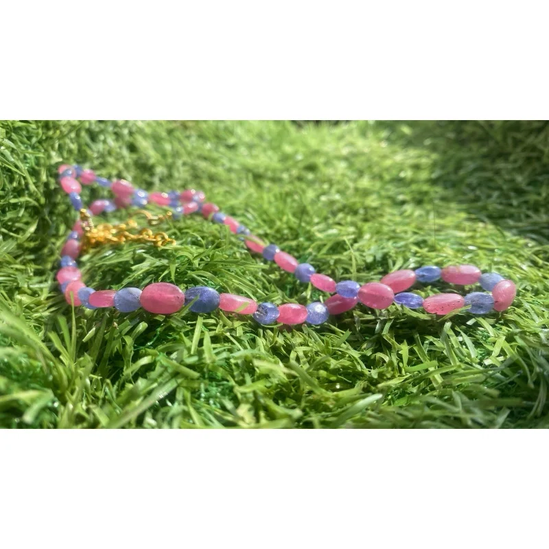 Ruby Tanzanite Beaded Necklace 20” Natural Gemstones with Gold Filled Clasp