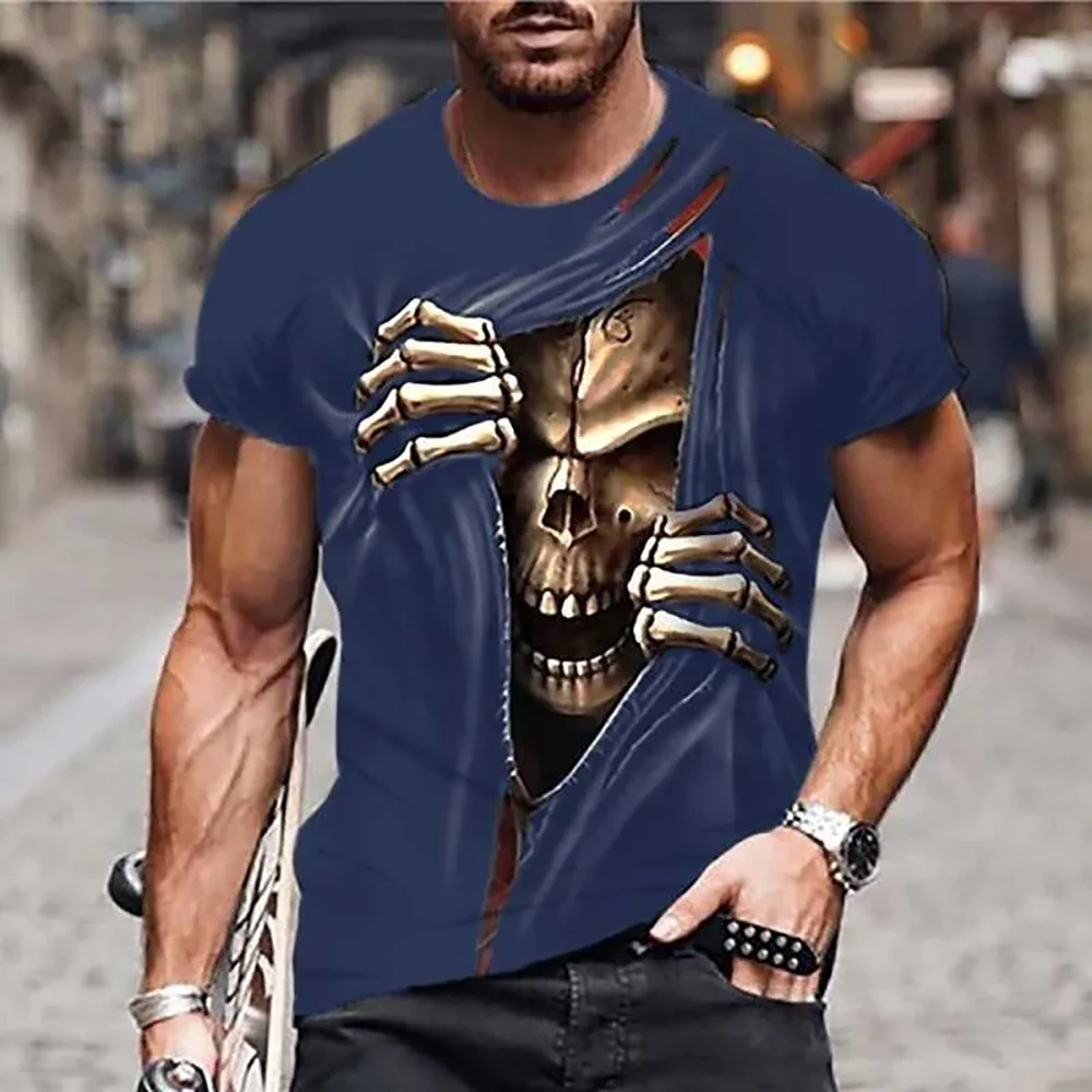 Universal Funny T-shirt Skull Graphic Lower Throat Cut Custom Black Turquoise Khaki Casual Short Sleeve Print Unisex Family Wear