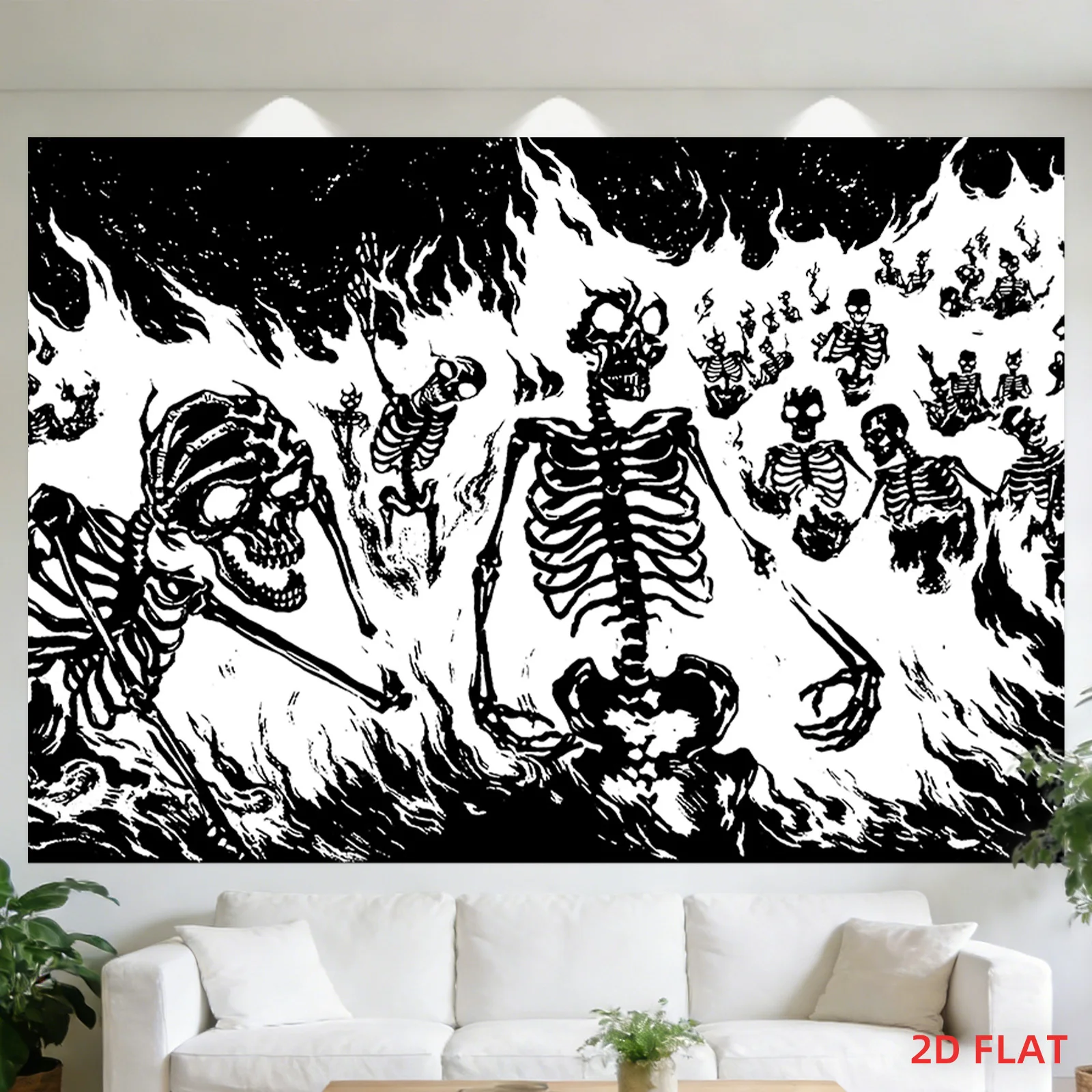 VIKAMA Dark Skull Flame Tapestry Punk Heavy Metal Wall Cloth Game Room Background Wall Room Decoration