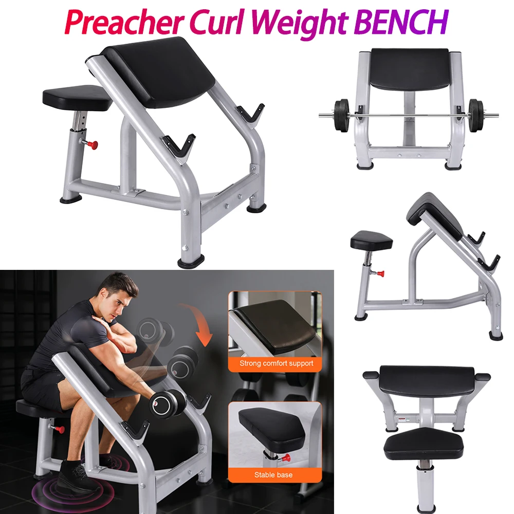 Banco de pesas Preacher Curl con asiento ajustable, barra aislada sentada, estación de bíceps para gimnasio en casa, entrenamiento de fuerza