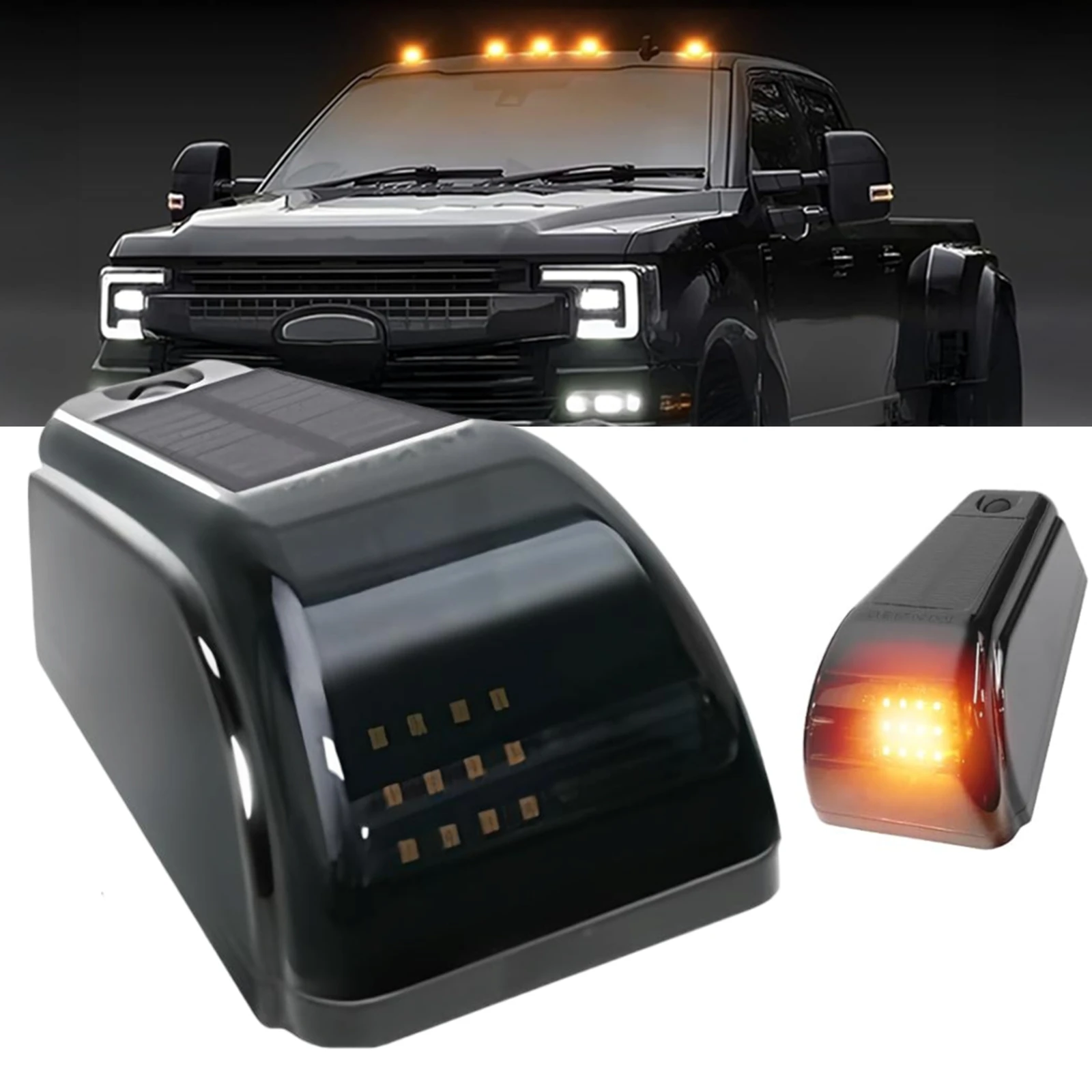 

1pc Solar Powered Smoked Cab Roof Running Light Car Marker Lights Solar Automatic Charging Sensor Cab Lights for Pickup Trucks