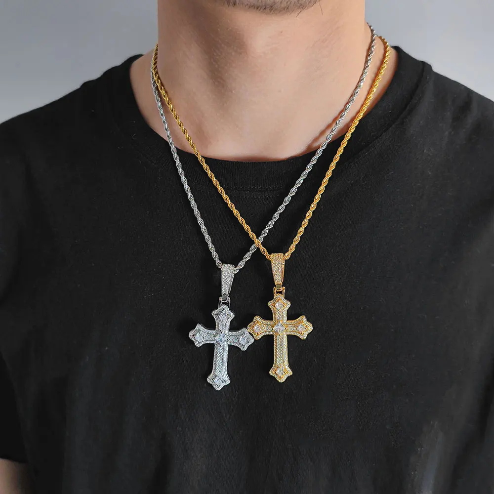 New Arrival Hip Hop Jewelry Full Pave Cross Pendant Necklace Women Christian Cross Charm Ornament Gift Drop Shipping  ﻿