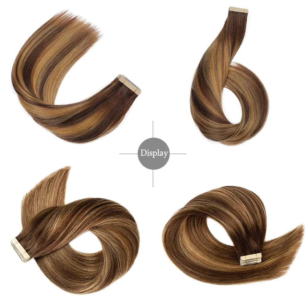 Fita brasileira de cabelo humano 100% remy em extensões de cabelo trama de pele reta invisível pu sem costura omber # 4/27 Cor Destaque