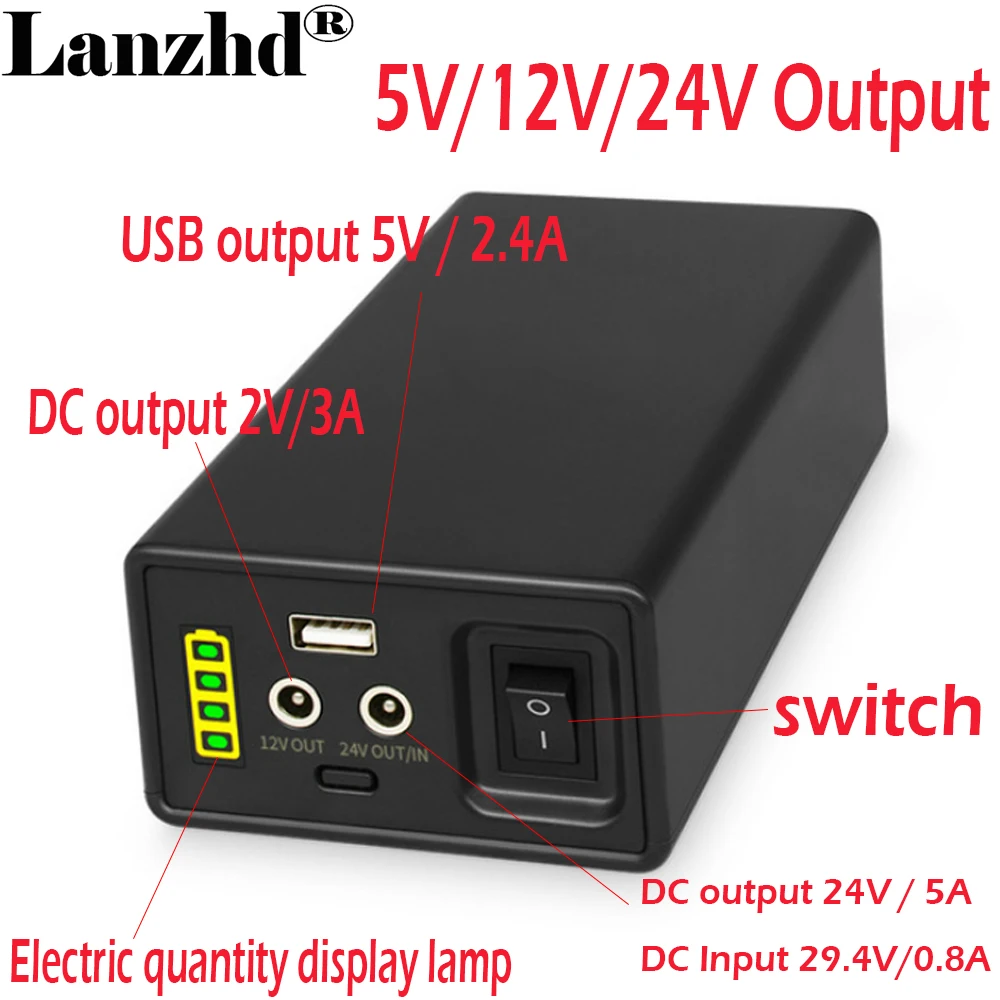 NEW 18650 PACK Lithium Li ion Battery pack 7S1P OutPut DC 12V 24V USB 5V Mobile power With 5521 5525 cable and charger