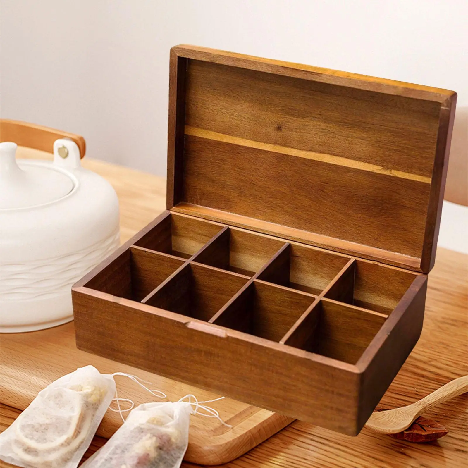 

Tea Storage Box with Compartments Minimalist Versatile Practical Storage Rack for Kitchen Counter Office Cafe Restaurant