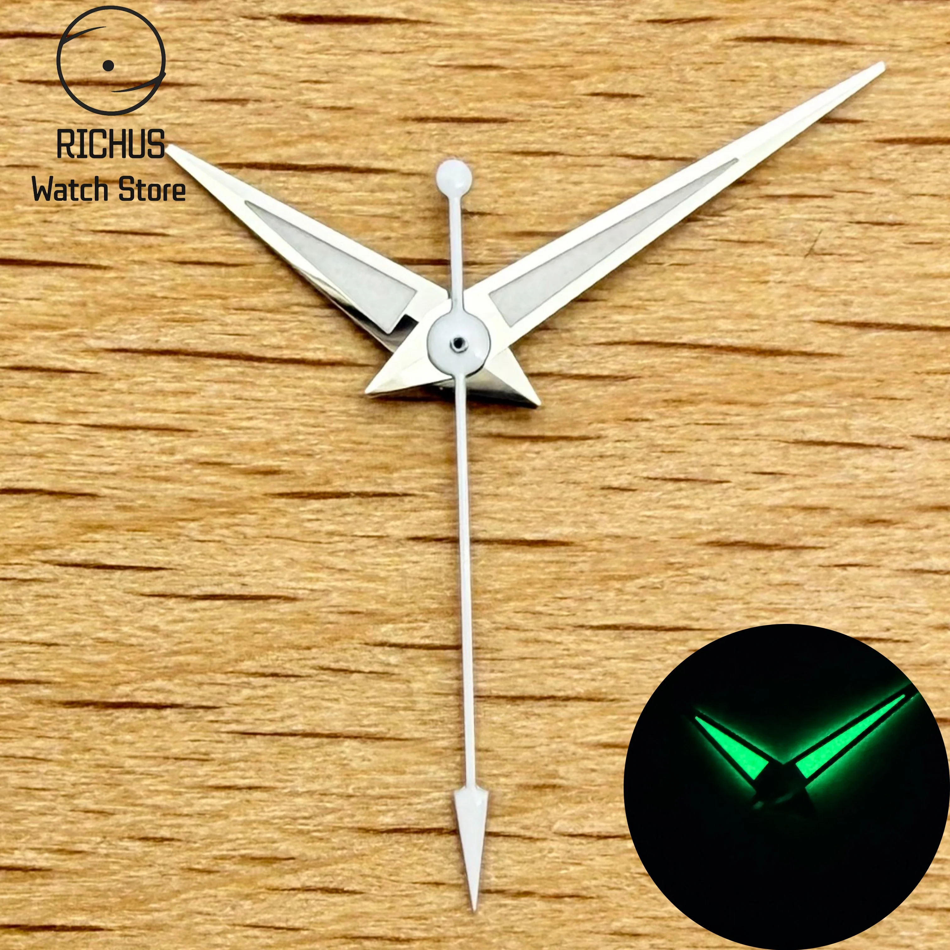 VH31 Silver Watch Hands Green Luminous Fit VH31 Quartz Sweep Second Movement Replacement Repair Pointer Accessories