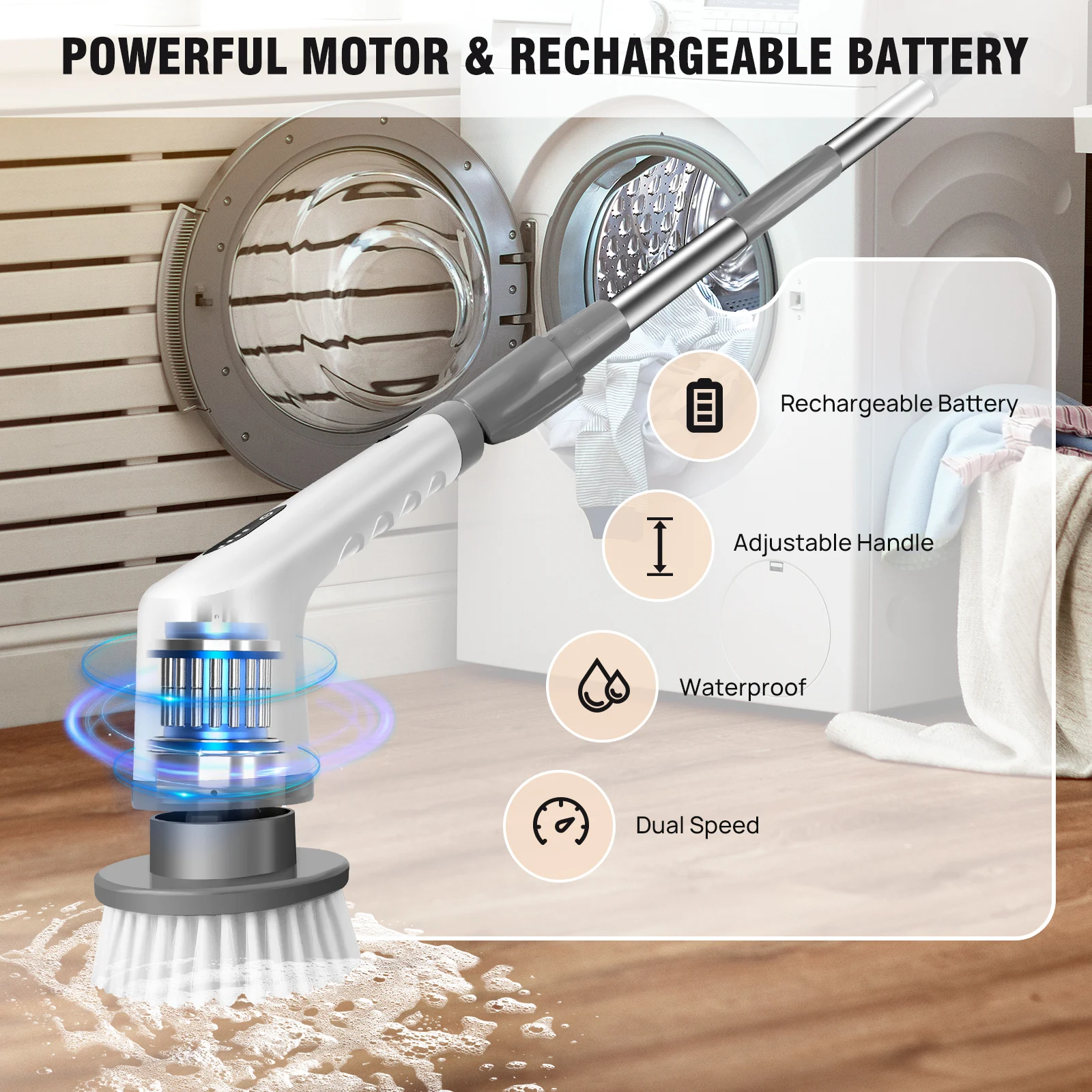 DayPlus Electric Cleaning Brush 10 in 1 Electric Spin Scrubber Cordless Handheld Floor Scrubber Shower Cleaner Bathroom Cleaner