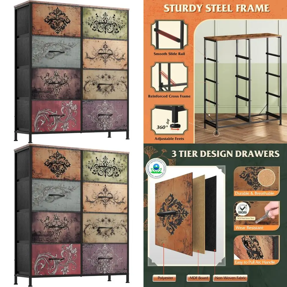 

Высокий комод с 8 ящиками и тканевыми корзинами, многофункциональный шкаф для хранения, двойной комод, тумба с ящиками, мебель для игровой комнаты и общежития