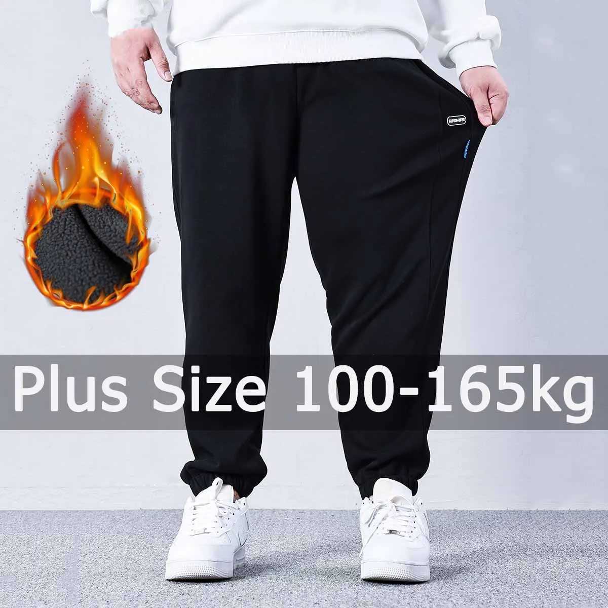 

Plus Size Winter Men Long Pants Warm Fleece Plush Lining Solid Color Long Trousers 7XL 8XL 9XL 100-160kg Big Size Men Clothing
