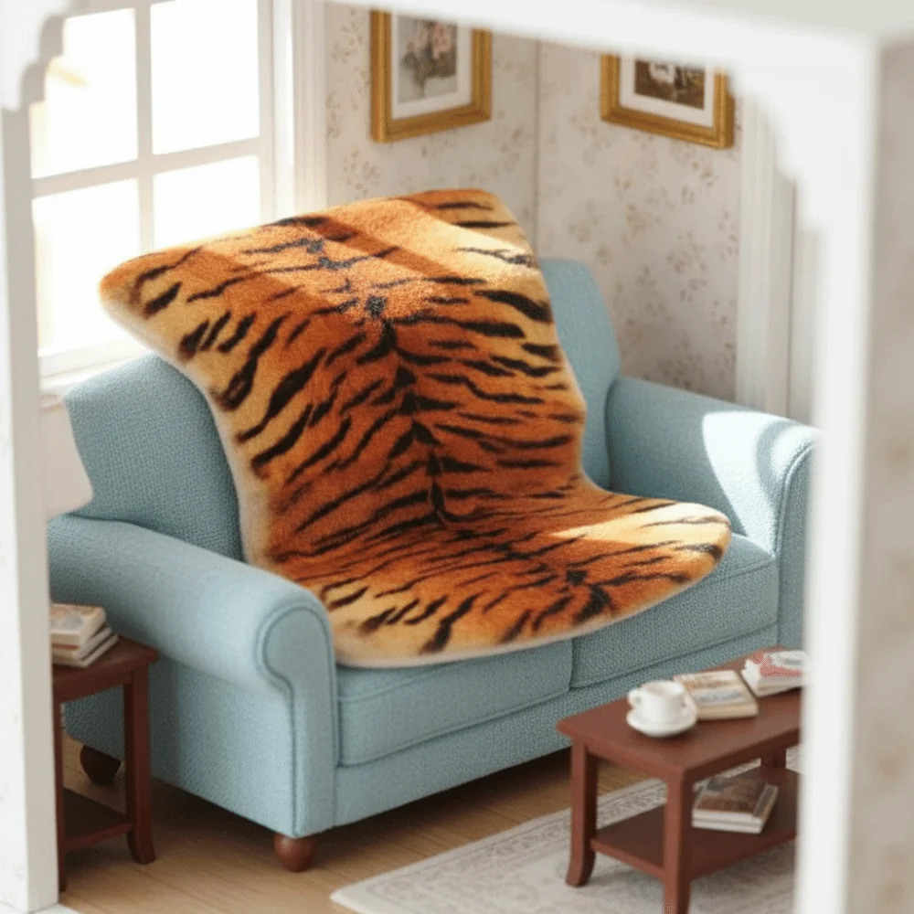 1: 12 Dollhouse Miniature Carpet Mini Carpet Floor Mat Leopard Pattern Tiger Pattern Simulation Floor Blanket Mat