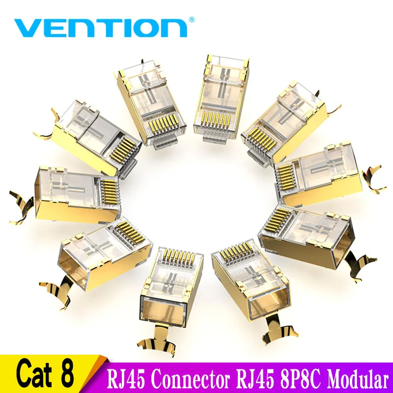 Vention RJ45 Connector Cat8 RJ45 8P8C Modular Ethernet Cable Cat 8 FTP Head Plug Gold Plated RJ45 Crimp Network Connerctor Cat8