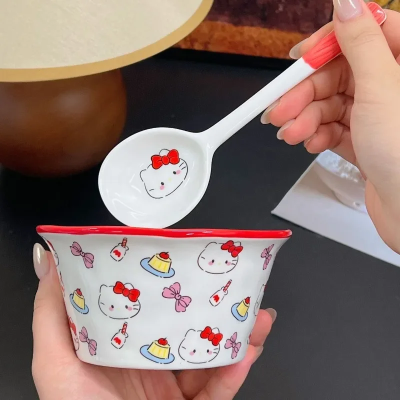 

Hello Kitty Anime Kawaii Sanrio Ins Fashion Children Dessert Ceramic Bowl Tableware Cute Cartoon Home Bowl Gifts for Girls