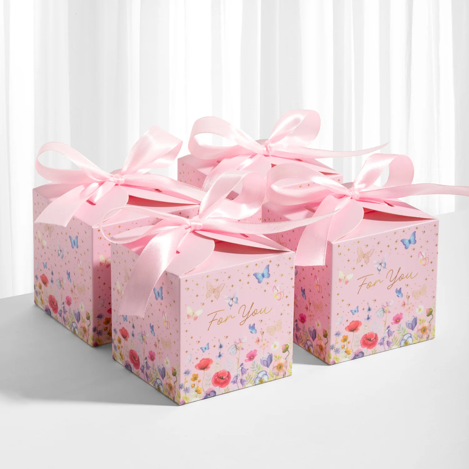 Pink Flower Butterfly Candy Cookie Box, 10Pcs