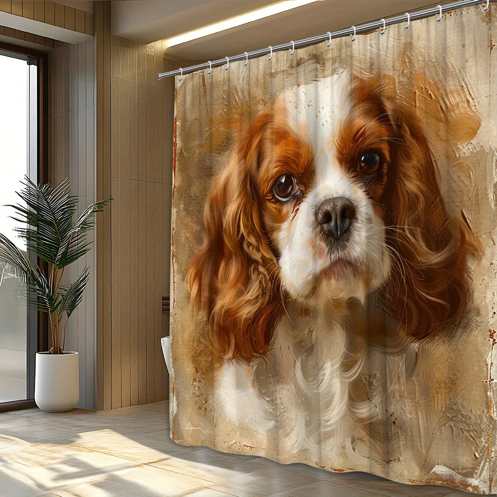 Artistic Dog Portrait Shower Curtain Waterproof Pet Lover Gift Bathroom Decor Polyester Fabric Liner Shower Curtain Design
