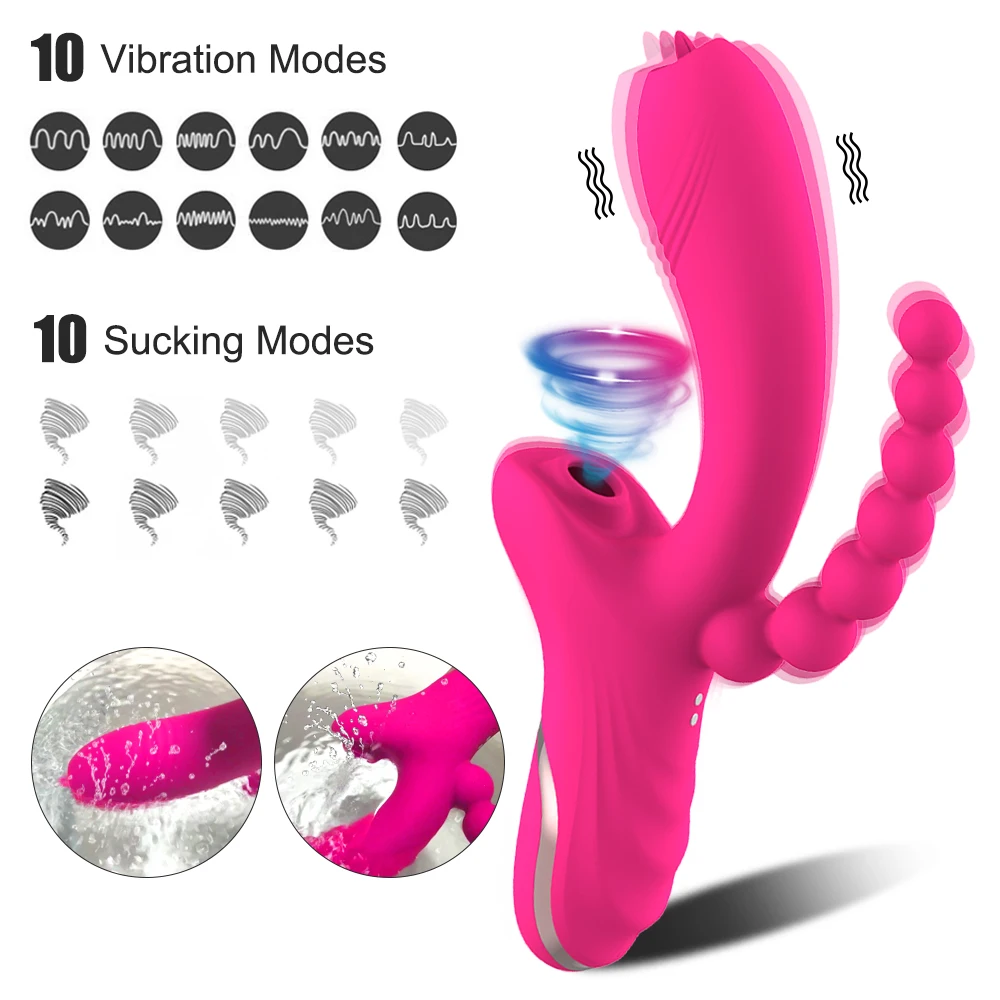 Vibromasseur 3 en 1 pour femme, jouet sexuel pour adulte, Clitoris, point G, langue, léchage, stimulateur sous vide